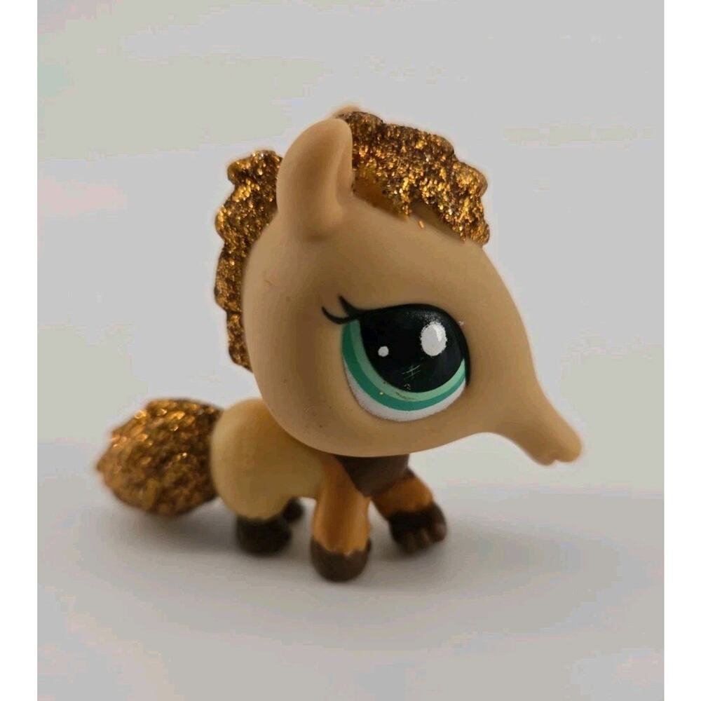 Littlest Pet Shop LPS #2133 Gold Glitter Anteater with Teal Eyes